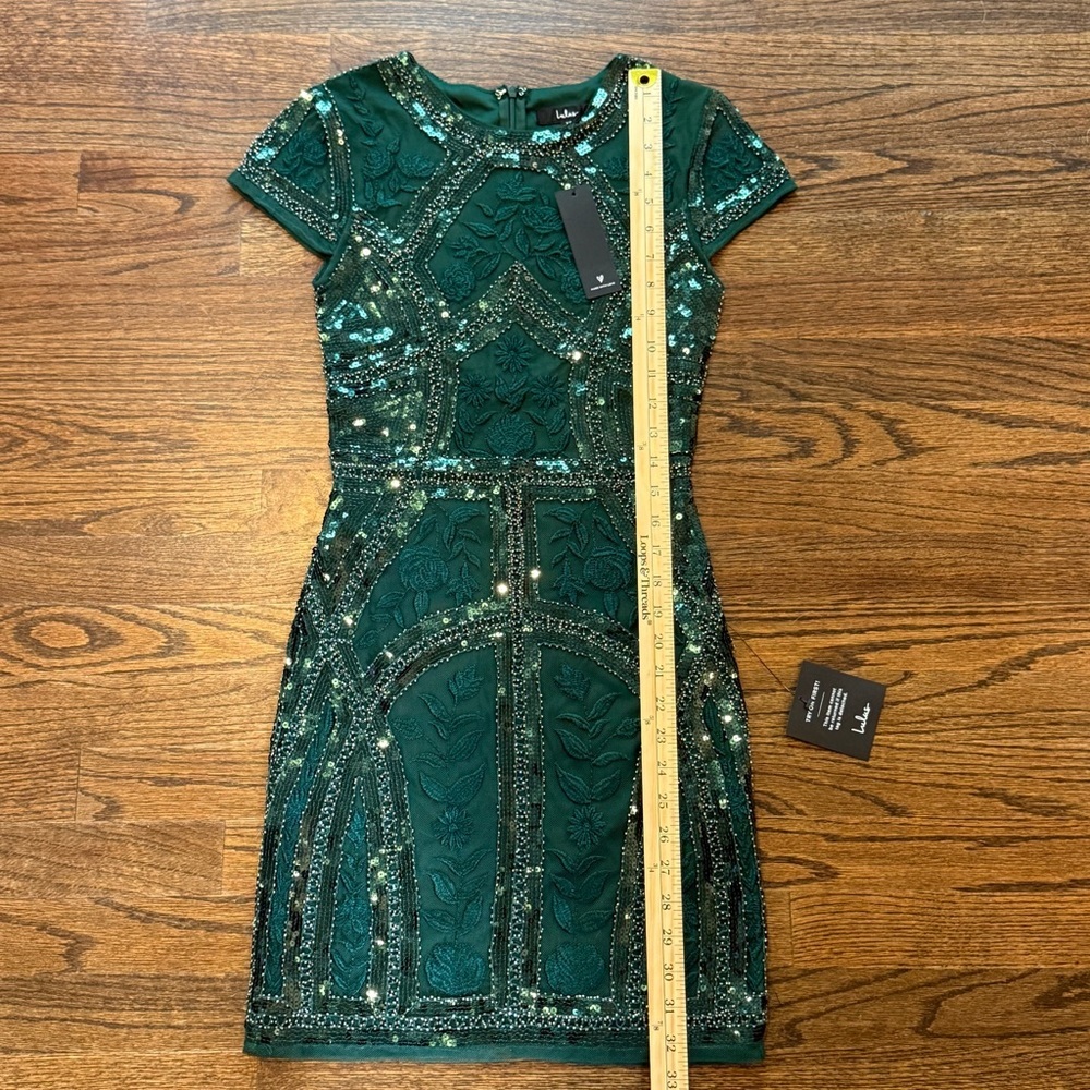 NWT Lulus Spread Your Shine Emerald Green Sequin Embroidered Bodycon Dress - Picture 9 of 10